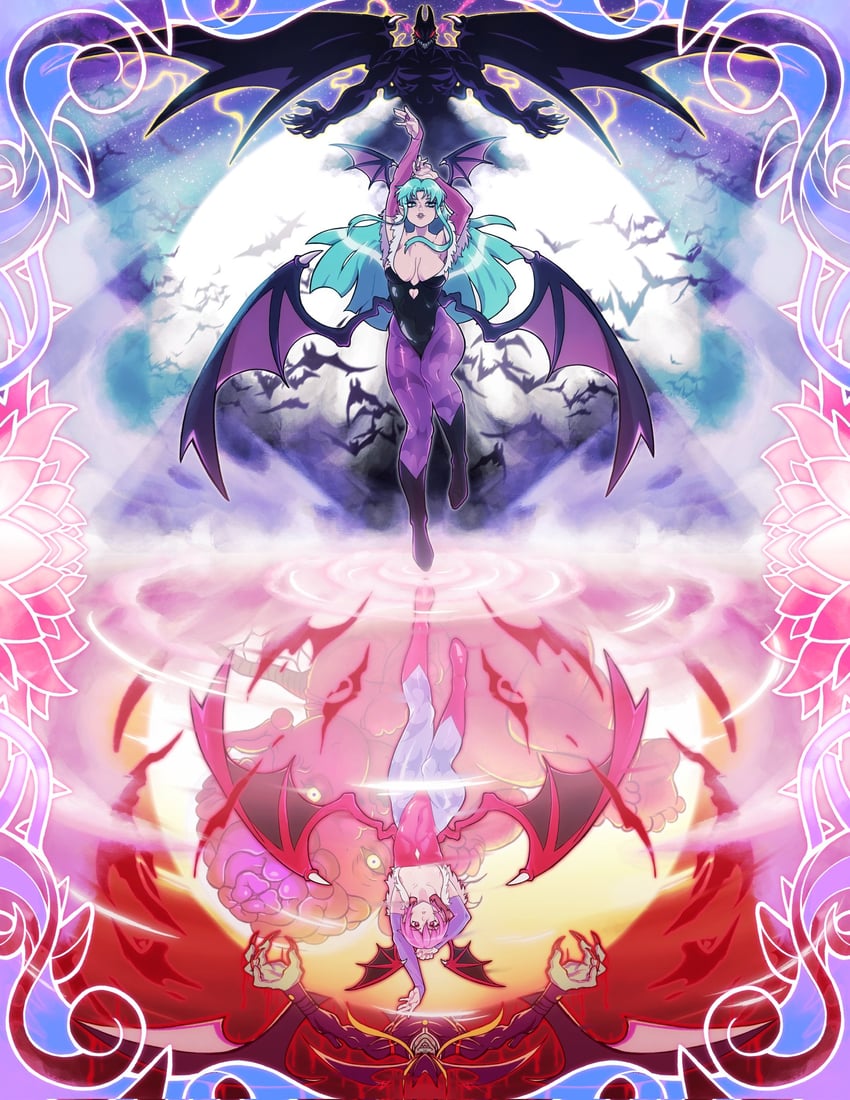 morrigan aensland, lilith, demitri maximoff, and jedah dohma (darkstalkers) drawn by nicbolt99