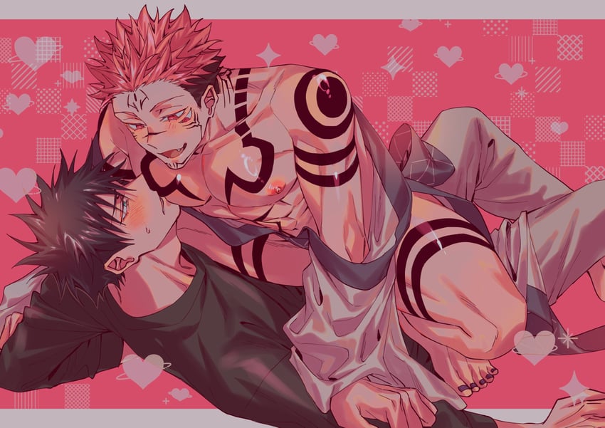 fushiguro megumi and ryoumen sukuna (jujutsu kaisen) drawn by azukiharuta_ju