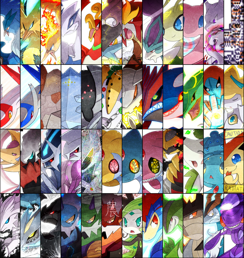 jirachi, mew, latias, mewtwo, latios, and 49 more (pokemon and 2 more) drawn by rae_(hexedwithluck)