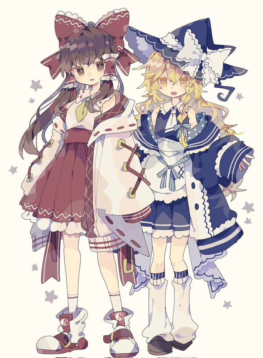hakurei reimu and kirisame marisa (touhou) drawn by nikorashi-ka