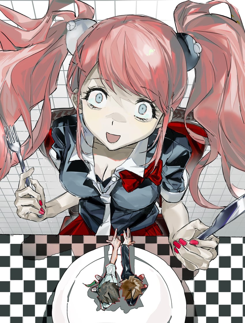hinata hajime and enoshima junko (danganronpa and 1 more) drawn by lbhzp