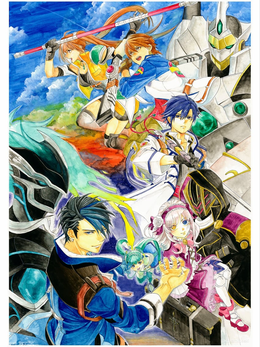 rean schwarzer, estelle bright, van arkride, lloyd bannings, lapis rosenberg, and 4 more (eiyuu densetsu and 8 more) drawn by mikamikiseki