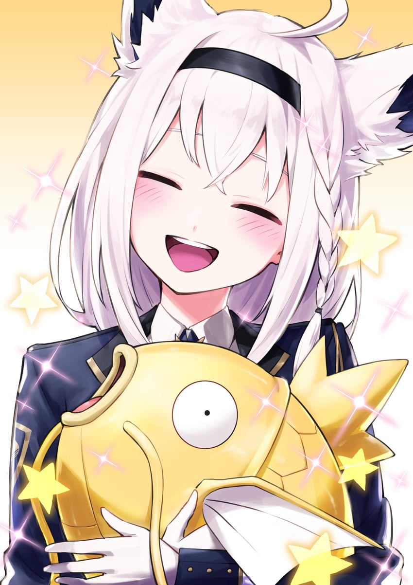 shirakami fubuki and magikarp (pokemon and 1 more) drawn by nemoto_yuuma