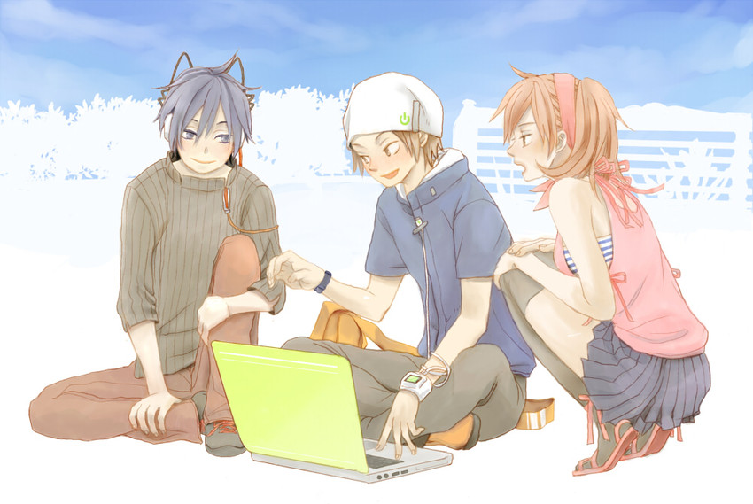 tanigawa yuzu, protagonist, and kihara atsurou (devil survivor and 1 more) drawn by hareko_(greenwood)