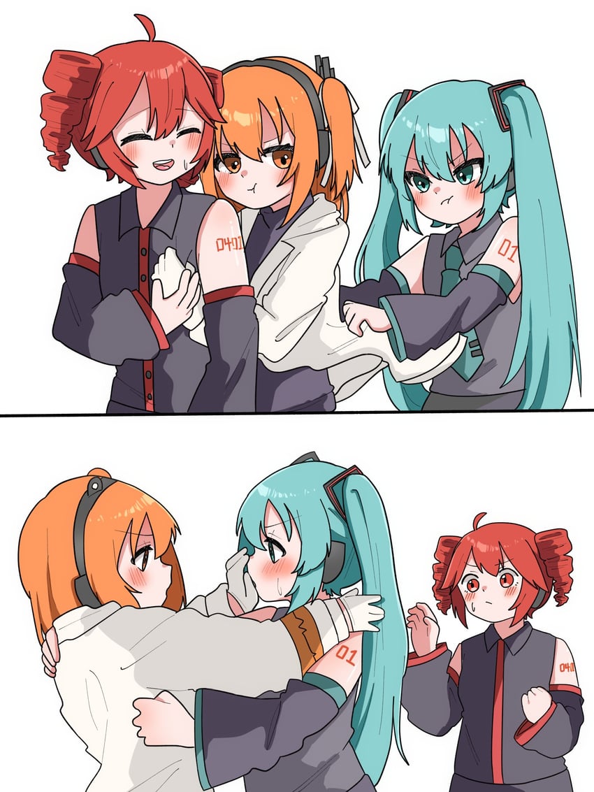 hatsune miku, kasane teto, and adachi rei (vocaloid and 2 more) drawn by haru_maron