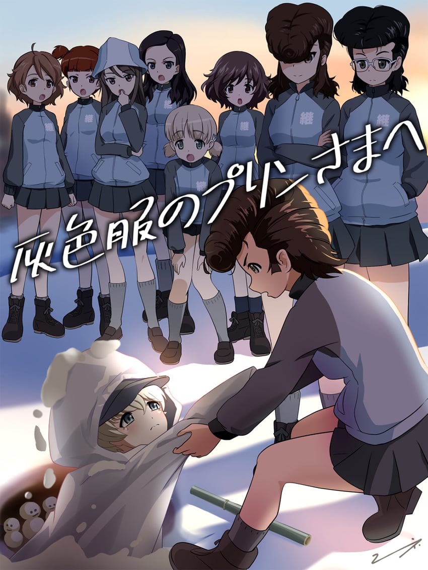 akiyama yukari, mika, aki, mikko, yuri, and 4 more (girls und panzer) drawn by blackminolith_(2ne)