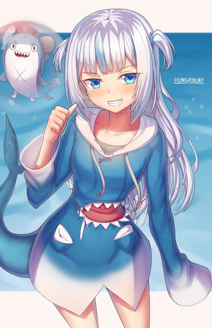 gawr gura and bloop (hololive and 1 more) drawn by hungrydurp