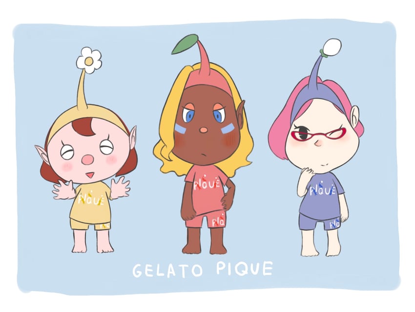 red pikmin, yellow pikmin, blue pikmin, rescue officer, brittany, and 1 more (pikmin and 1 more) drawn by fu_(fu_lo00)