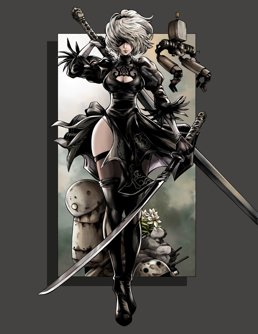 2b, pod, and machine (nier and 1 more) drawn by to-ru