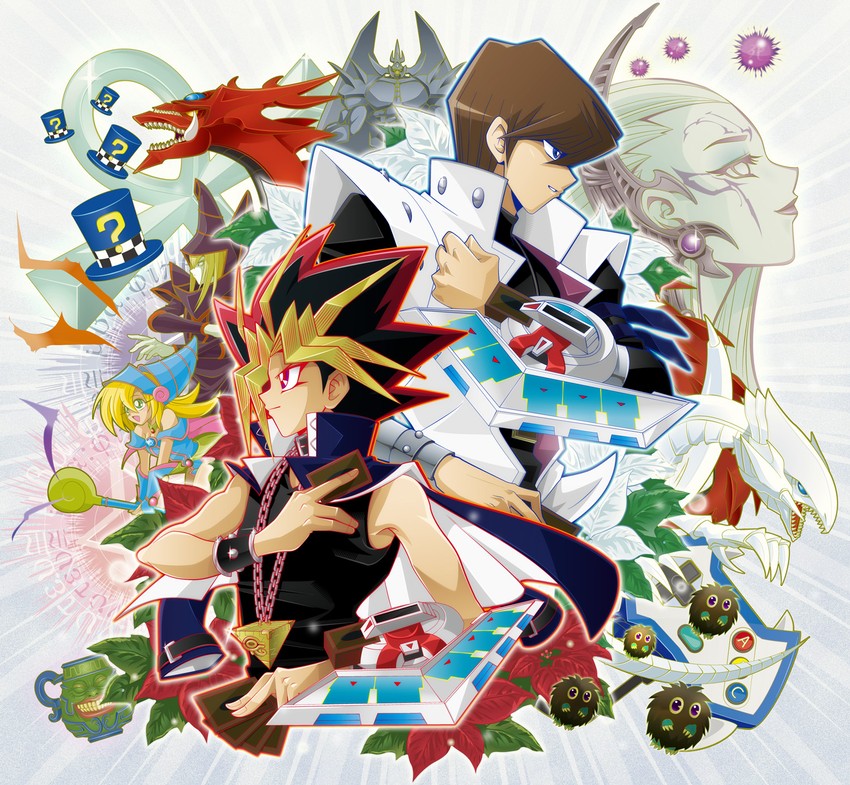 dark magician girl, kaiba seto, yami yugi, dark magician, kuriboh, and 9 more (yu-gi-oh! and 1 more) drawn by summer_tree_(natsuking)