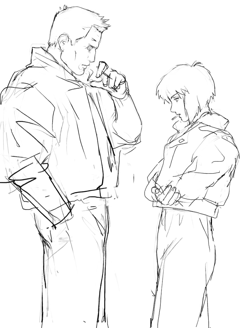 kusanagi motoko and batou (ghost in the shell) drawn by aizheajsee