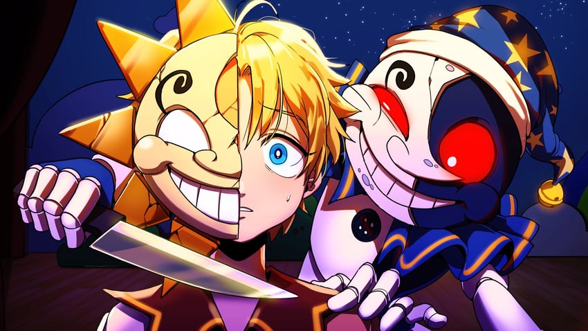 sun and moon (five nights at freddy's and 1 more) drawn by fullbban_g
