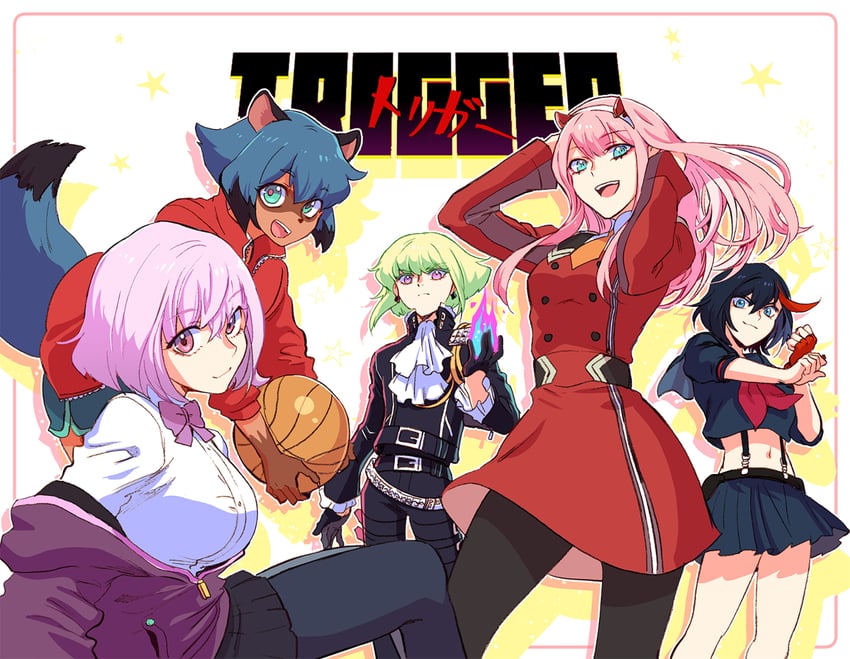 matoi ryuuko, senketsu, zero two, shinjou akane, lio fotia, and 2 more (kill la kill and 6 more) drawn by bae_(baebae)