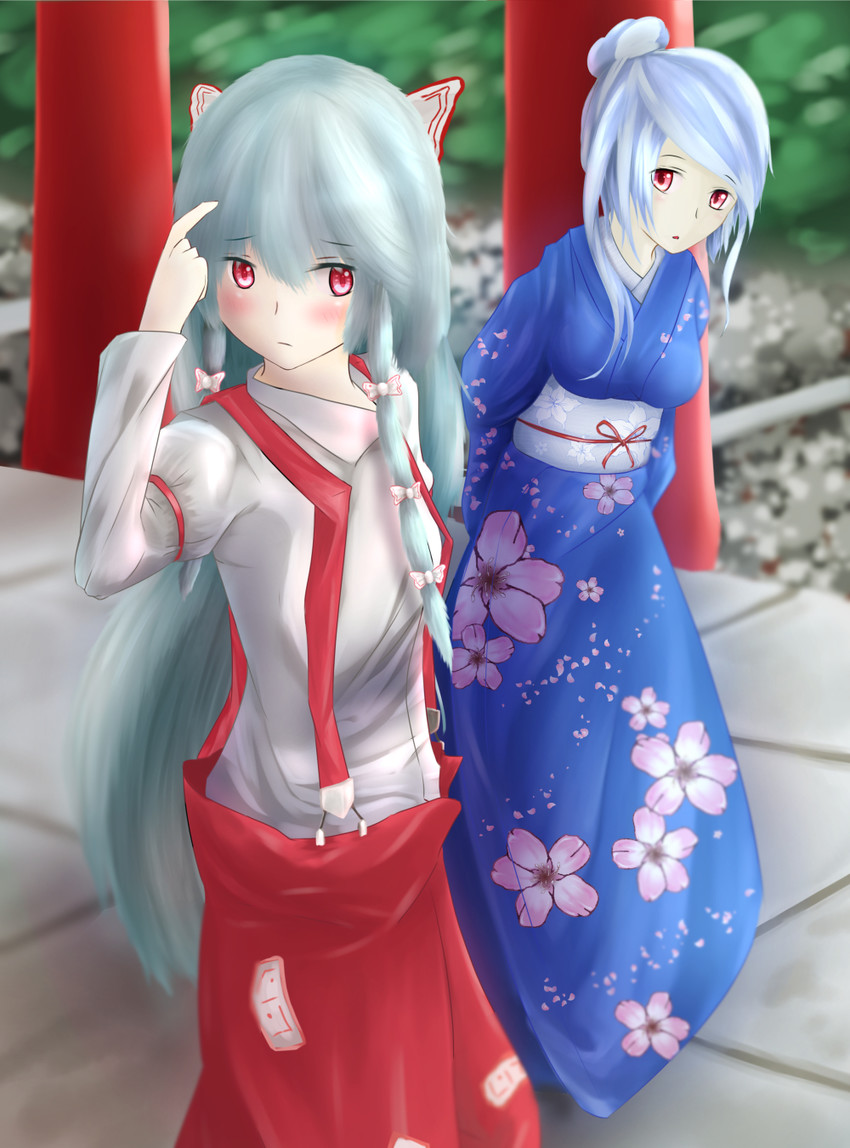 fujiwara no mokou and kamishirasawa keine (touhou) drawn by borushichi