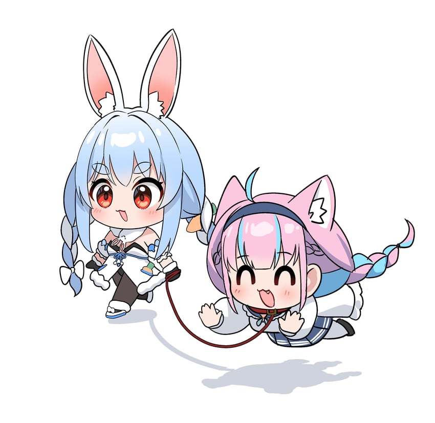 usada pekora, minato aqua, and don-chan (hololive) drawn by kumarang