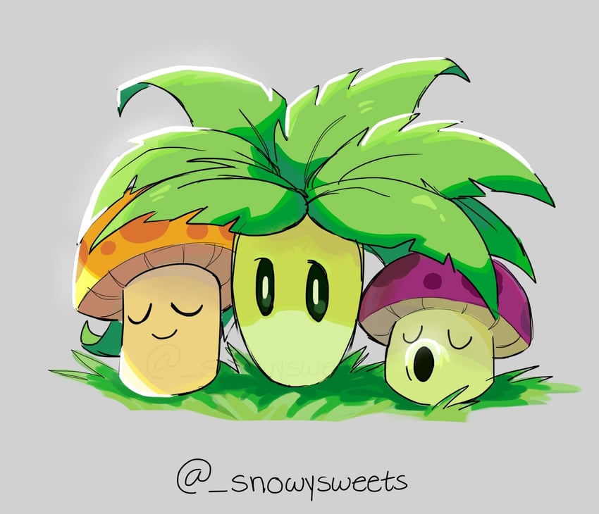puff-shroom, sun-shroom, and umbrella leaf (plants vs. zombies) drawn by snowysweets