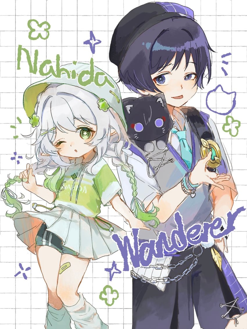 scaramouche, nahida, and wanderer (genshin impact) drawn by kingyo_(nyankomanjyuu15)