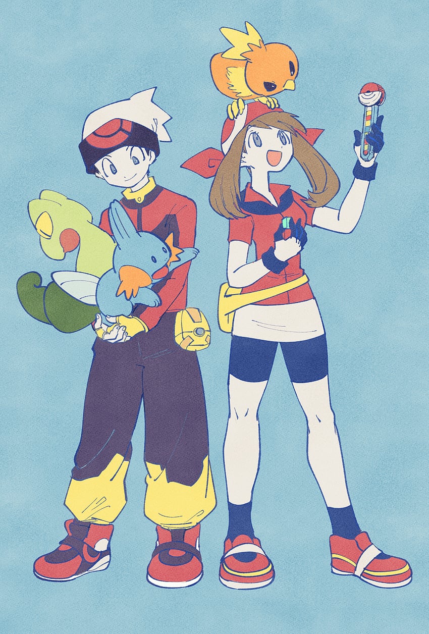 may, brendan, torchic, mudkip, and treecko (pokemon and 1 more) drawn by yuza
