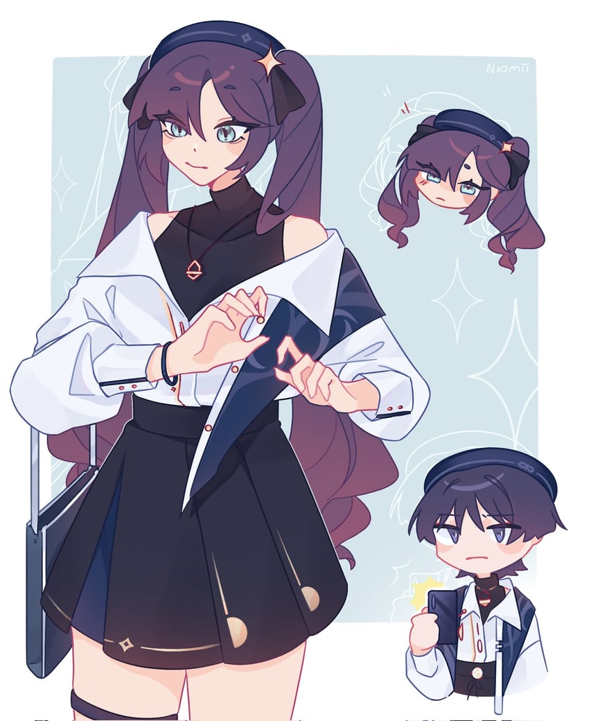 scaramouche, wanderer, and mona (genshin impact) drawn by nxomii_herx