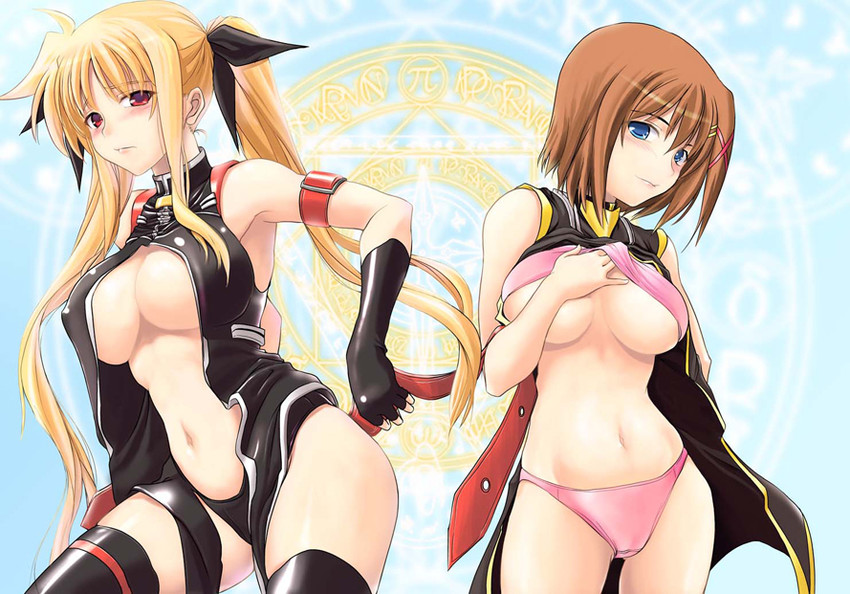 fate testarossa and yagami hayate (lyrical nanoha and 1 more) drawn by soba_(saz)