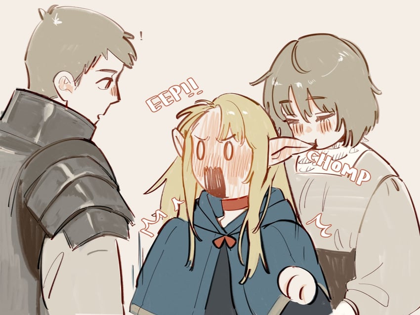 marcille donato, falin touden, and laios touden (dungeon meshi) drawn by ski.ip