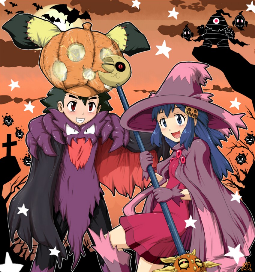dawn, ash ketchum, pichu, gastly, mismagius, and 6 more (pokemon) drawn by gouguru