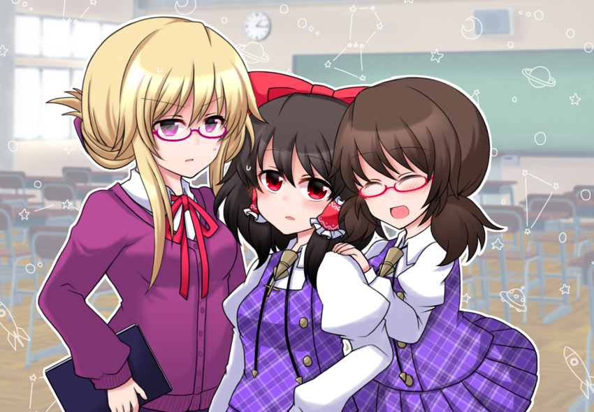 hakurei reimu, yakumo yukari, and usami sumireko (touhou) drawn by shiohachi