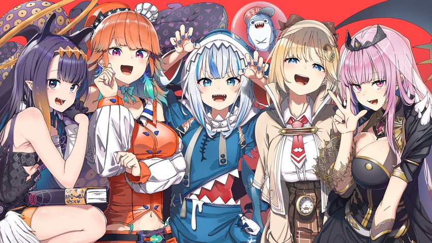 gawr gura, mori calliope, ninomae ina'nis, takanashi kiara, watson amelia, and 2 more (hololive and 1 more) drawn by shinomu_(cinomoon)