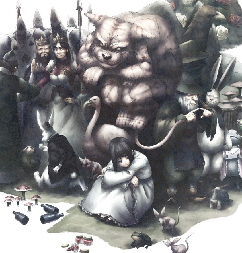 alice, white rabbit, cheshire cat, mad hatter, and march hare (alice's adventures in wonderland) drawn by shouhei