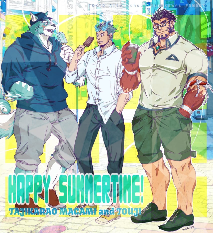 tajikarao, sakimori toji, and oguchi magami (tokyo afterschool summoners) drawn by yoshiyuki_(nein69yoshiyuki)
