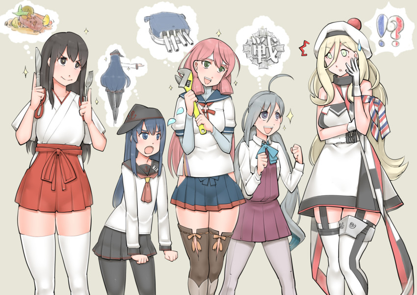 akagi, akatsuki, akashi, kiyoshimo, richelieu, and 2 more (kantai collection) drawn by neimu_resu