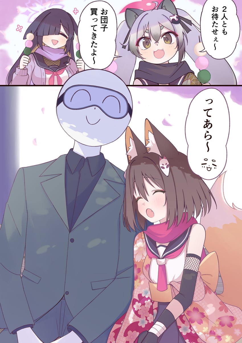 sensei, doodle sensei, izuna, michiru, and tsukuyo (blue archive) drawn by izunasuki_art