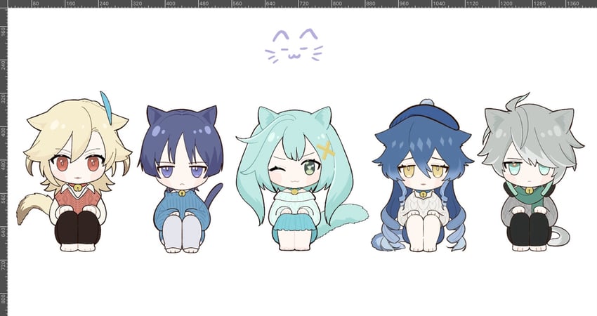 scaramouche, alhaitham, kaveh, faruzan, and layla (genshin impact) drawn by sakanomachico