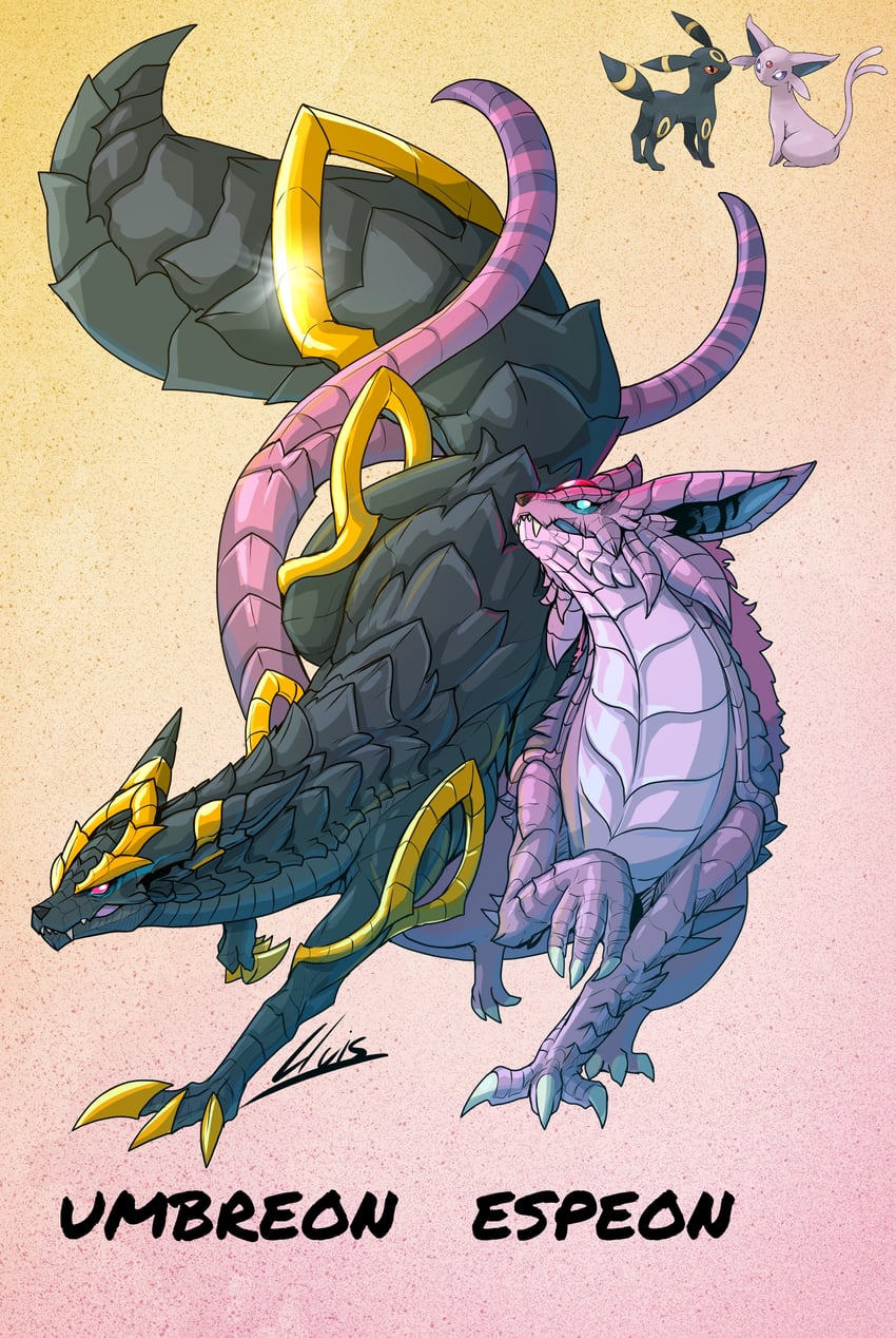 umbreon, espeon, and tobi-kadachi (pokemon and 1 more) drawn by lluisabadias