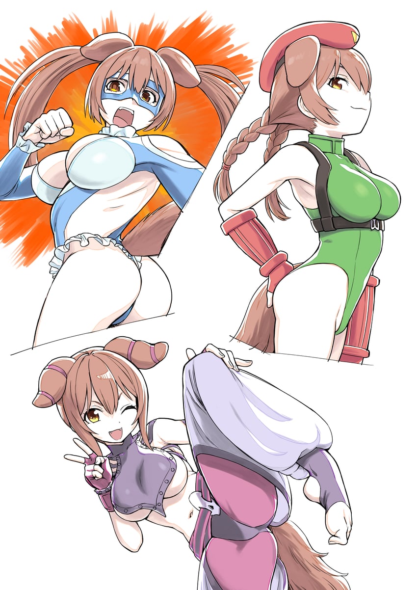 inugami korone, cammy white, han juri, and rainbow mika (hololive and 2 more) drawn by sabaku_chitai