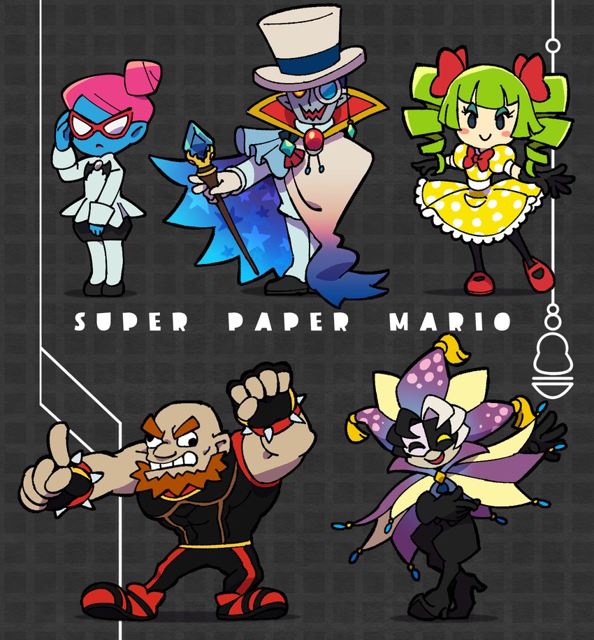 mimi, dimentio, count bleck, nastasia, and o'chunks (mario and 2 more) drawn by ukata