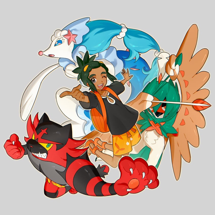 hau, primarina, incineroar, and decidueye (pokemon and 1 more) drawn by fua1heyvot4ifsr