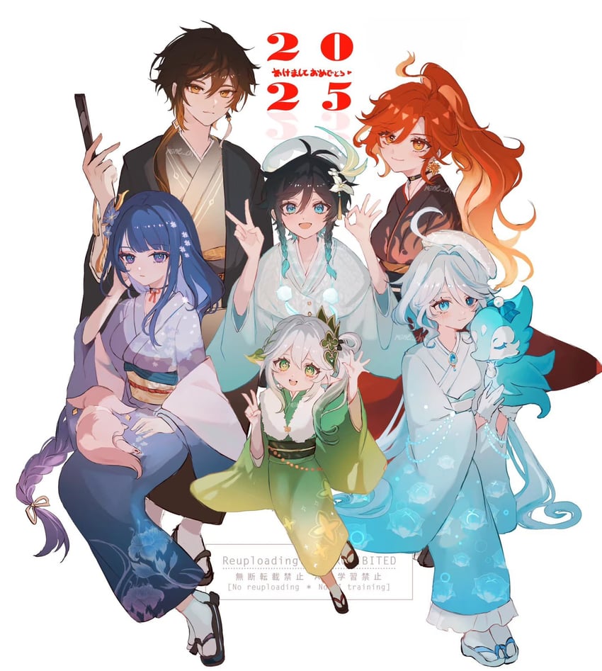 raiden shogun, furina, yae miko, nahida, zhongli, and 3 more (genshin impact) drawn by nene_chiru