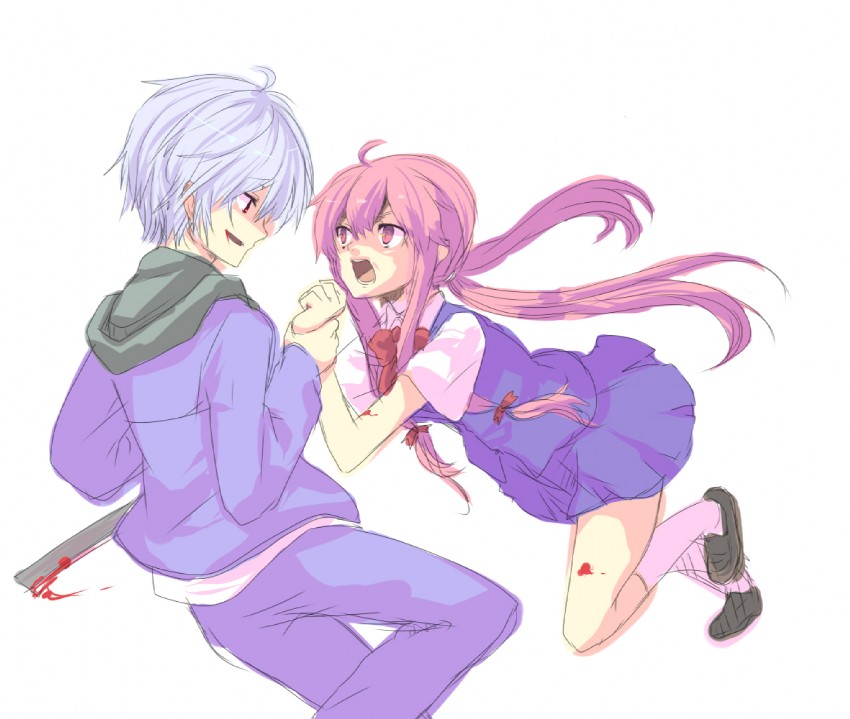 gasai yuno and akise aru (mirai nikki) drawn by milliebell