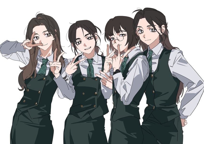 yoo je-i, woo seul-gi, choi kyung, and joo ye-ri (friendly rivalry) drawn by molu_stranger