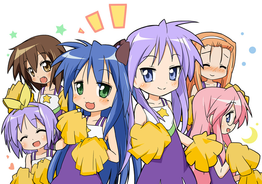 hiiragi kagami, izumi konata, hiiragi tsukasa, takara miyuki, kusakabe misao, and 1 more (lucky star) drawn by ixy