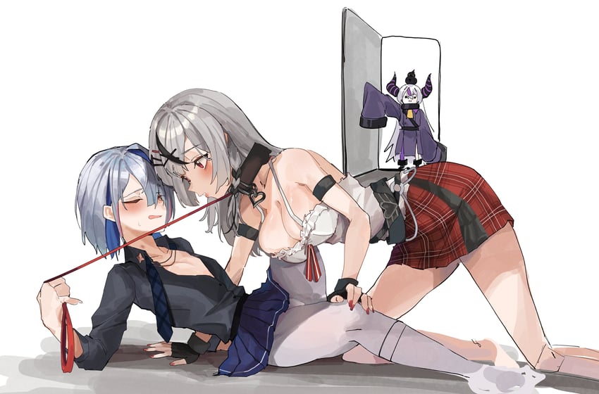 sakamata chloe, amane kanata, la+ darknesss, and crow (hololive) drawn by wktfrv47n
