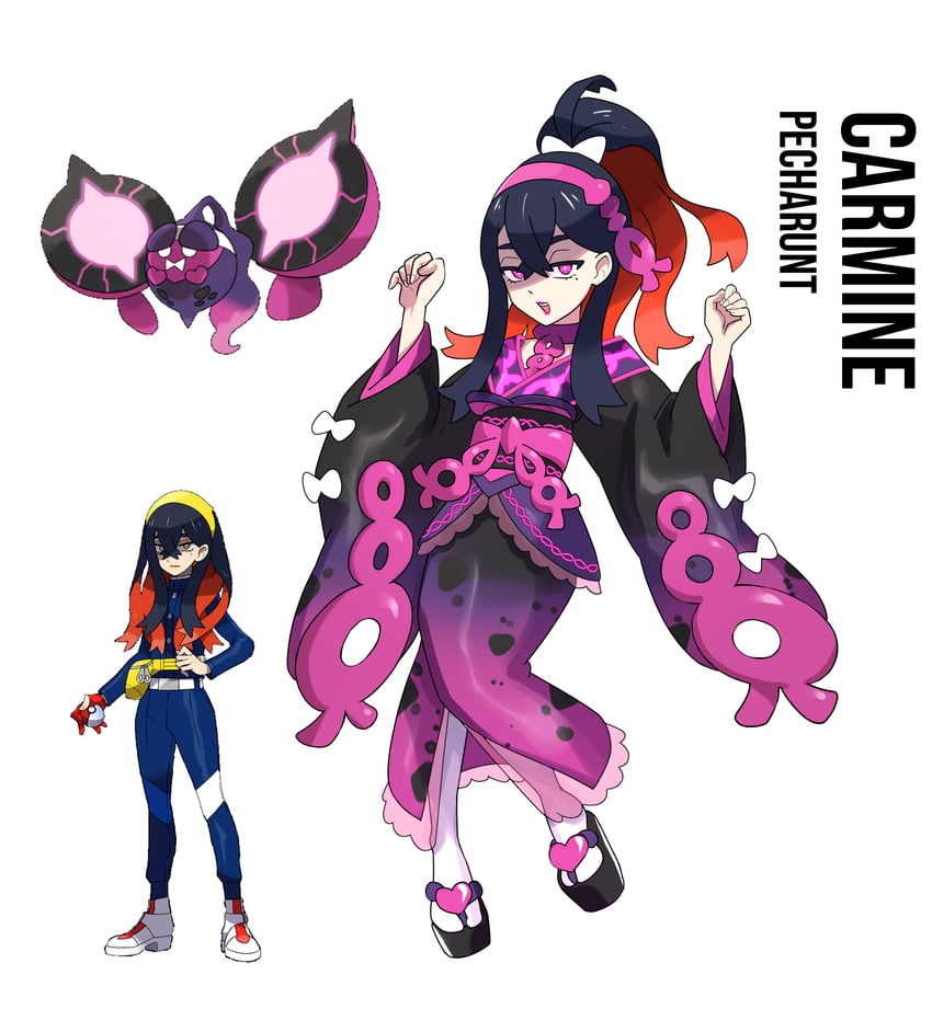 carmine and pecharunt (pokemon and 1 more) drawn by rhymewithray