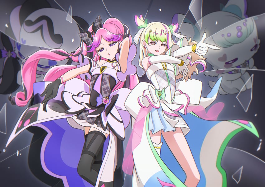 purirun, cure zukyuun, cure kiss, and meroron (precure and 1 more) drawn by tiler_(tiler00)