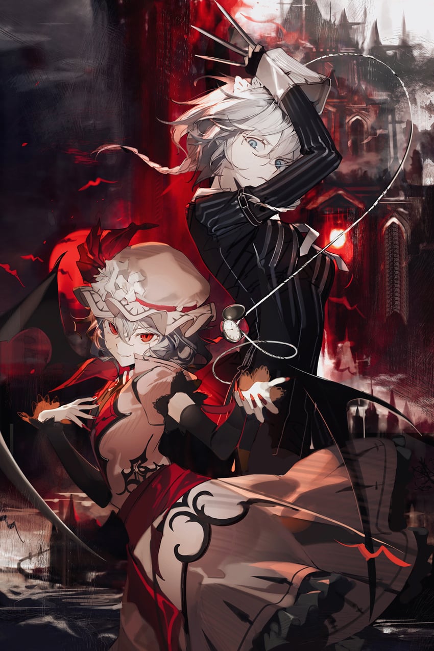remilia scarlet and izayoi sakuya (touhou and 1 more) drawn by kumatangent