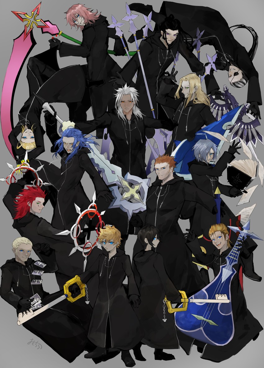 roxas, xion, axel, xemnas, saix, and 9 more (kingdom hearts and 1 more) drawn by jtgbaaa