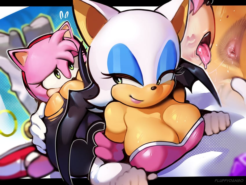 amy rose and rouge the bat (sonic) drawn by fluffydango