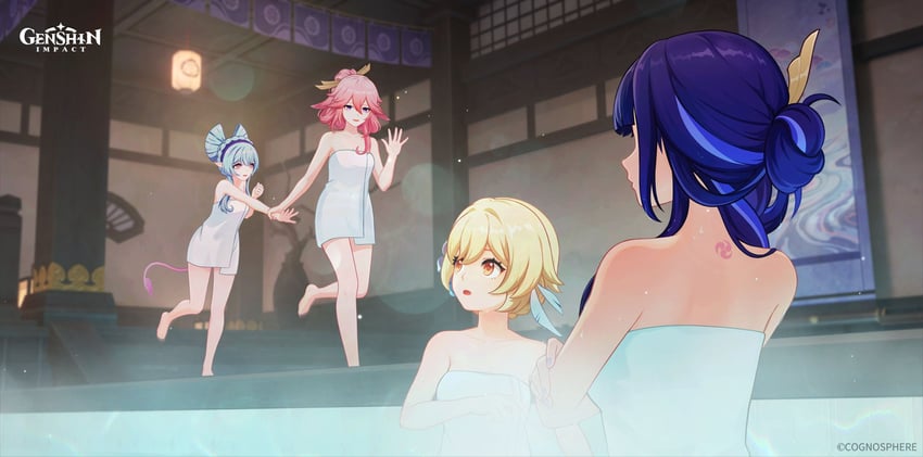 lumine, raiden shogun, yae miko, and yumemizuki mizuki (genshin impact)