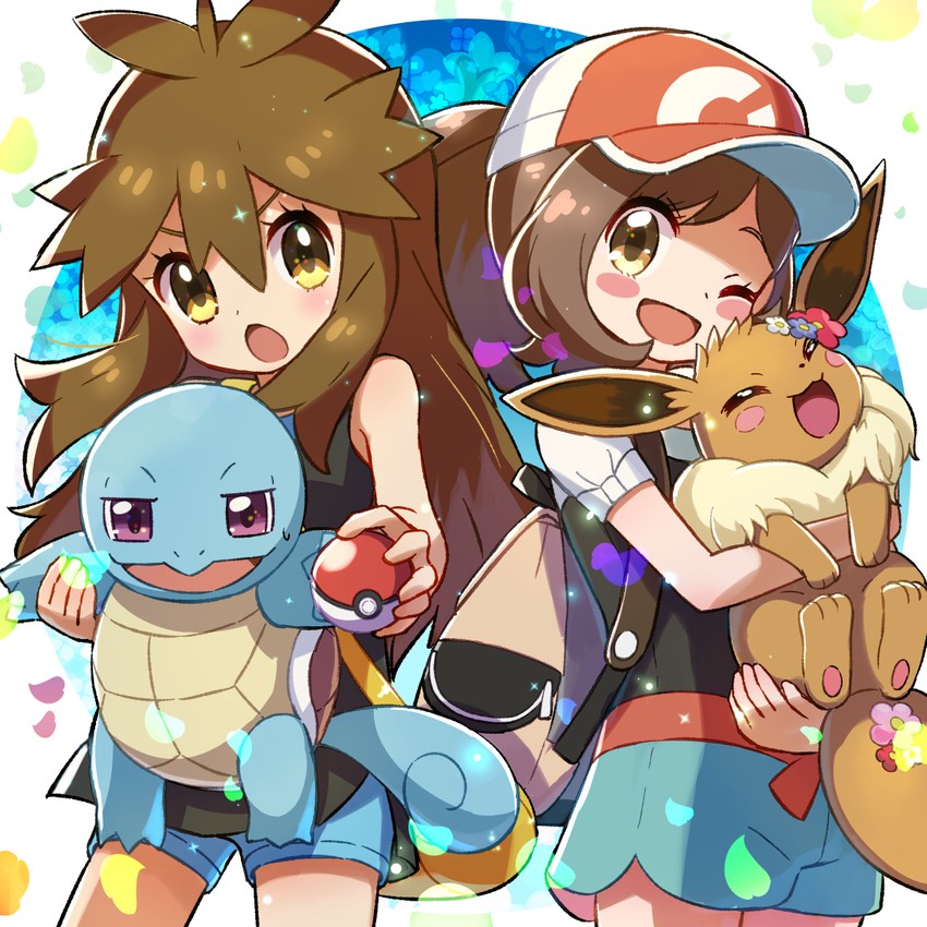 eevee, squirtle, green, and elaine (pokemon and 1 more) drawn by kingin