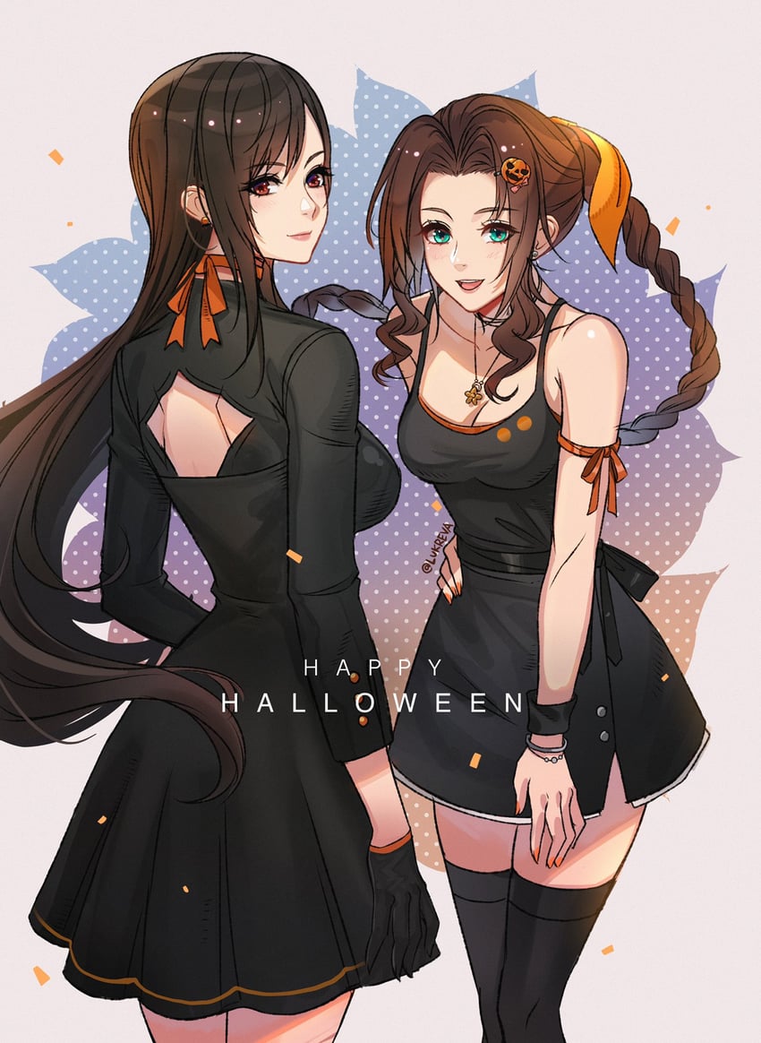 tifa lockhart and aerith gainsborough (final fantasy and 2 more) drawn by lukrevadraws